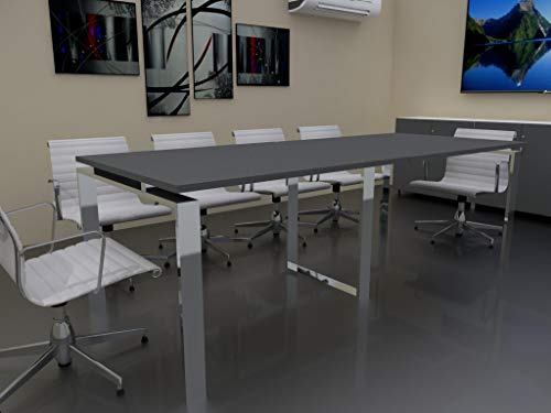 Mesa de Reuniones con Estructura Abierta, Pata Retranqueada, de 240x100cm. FABRICACIÓN Nacional. Entrega de 3 a 7 dias. (Tablero Gris Grafito, Estructura Efecto Cromo)