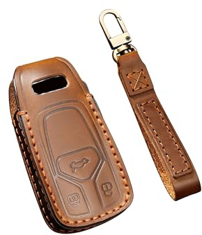 ontto Leder Autoschlüssel Hülle Passt für Audi A4 S4 RS4 A4L A5 F5 A6L A8 S8 S5 Q5 SQ5 S7 Q7 SQ7 TT TTS Fernbedienung Cover Schlüsselhülle Schlüsselanhänger Schlüssel Schutz Etui 3 Tasten-Braun A