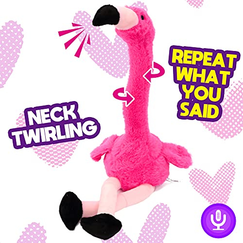 Hopearl Talande Flamingo Som Upprepar Vad Du Säger, Vridbar, Elektrisk, Interaktiv, Animerad Leksak, Talande Plyschkompis, Present Till Småbarn, Födelsedag, Festival, Helgdag, Rosa, 33 cm