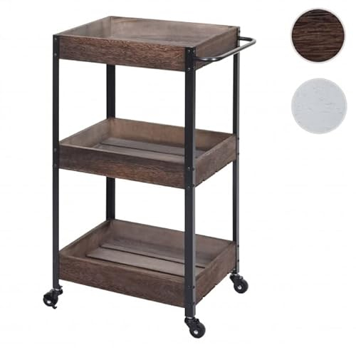 Mendler Servierwagen HWC-H22, Küchenwagen Barwagen Teewagen Beistellwagen Rollwagen, Massiv-Holz - Shabby weiß