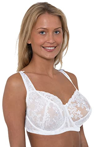 Gemm Ladies Embroidered Large Bosom Lace Underwired Firm Bra Plus Size Cup (46 G, White)