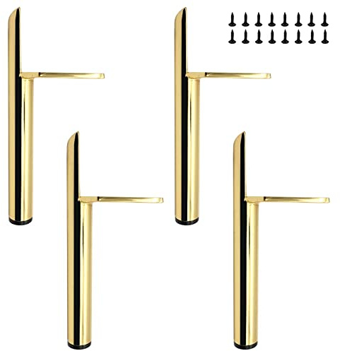 SHUIOG 4 stycken guldfärgade ersättningsmöbelfötter av metall, 15 cm, svarta gör-det-själv-möbelfötter, bordsben/skåpfötter för soffa/soffbord/TV-skåp/säng och andra möbler (15 cm, guld)