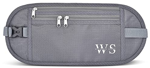 WILLWELL SPORT Geldgürtel – RFID Blocking wasserdichte Reisetasche – versteckte Anti-Diebstahl Festival Bumbag – Flache Reisepass-Beutel (Grau)