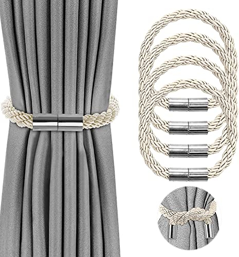 VEGCOO agnetische Vorhang Raffhalter Vorhang Clips Seil Rückwärtige Vorhang Halter Schnallen Vorhang Binder Gardinenhalter für Haus Dekoration(4 Stück Beige)