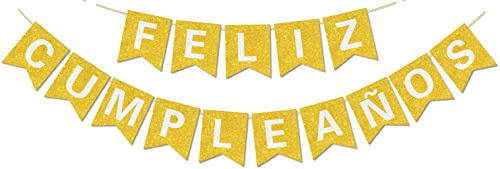 Pancarta de Feliz CumpleañOs preencordada, sin bricolaje, con letras brillantes, pancarta de Feliz CumpleañOs con purpurina para decoraciones y suministros de fiesta de cumpleaños dorados