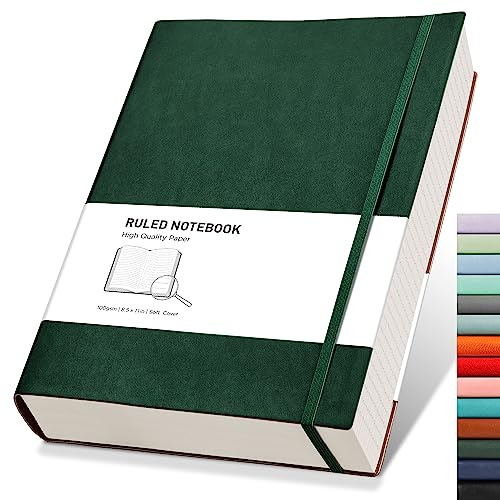 RETTACY Notebook A4, Lined Journal, Softcover Notepad, 320 Pages, DGreen
