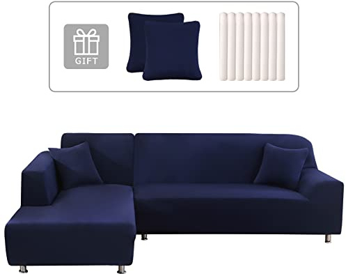 Lydevo Sofabezug Ecksofa L Form Sofa Überwürfe Stretch Sofabezug L Form Rechts oder Links mit Zwei Kissenbezügen Waschbar Universal-Couchbezug L Form Sofa Cover L Shape(1 Sitzer+2 Sitzer,Navy Blau)