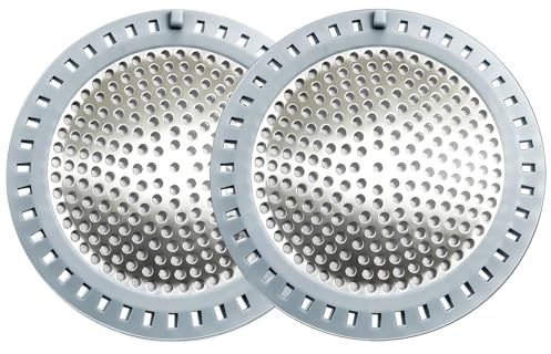 Seatery 2PCS Shower Drain Hair Catcher, Bathtub Drain Strainer, Stainless Steel With Silicone Edging, 4.75 Inch Diameter