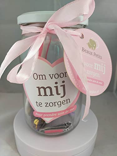Baby Pflegeset 7-teiliges sicheres Pflegeset im Glas von Beaux Petits® - Pink/Mädchen Baby Geschenk Set - Babyshower Maniküre Set Geburtshake-Geschenk-Set Babyrosa Mädchen