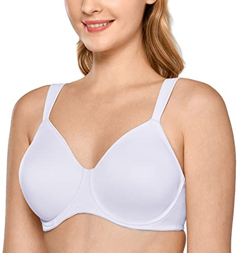 Delimira Women's Non-Padded Minimiser Bras Full Coverage Seamless Underwire Plus Size Smooth T Shirt Bra White 36G