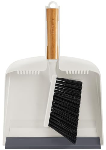 SUBEKYU Ensemble pelle et balayette avec manche en bambou, petit balai et pelle pour cuisine, bureau, chambre à coucher, blanc