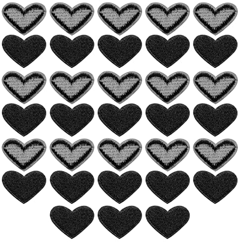 sourcing map Herz Geformt Flicken zum aufbügeln Eisen auf Patches Schwarz Bügelflicken Patches Gestickt Aufnähen für Kleidung Jacken Rucksack Schuhe Reparieren Dekorationen 33 Stück