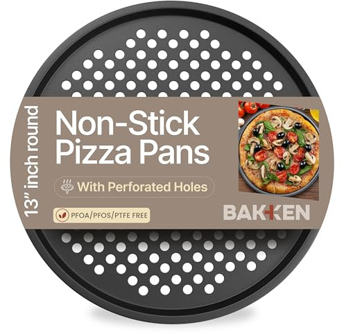 Non-Stick Pizza Pan with Holes - 13-Inch Perforated Pizza Crisper Carbon Steel Pizza Pan - 1 Round Pizza Trays PFOA PFOS and PTFE Free