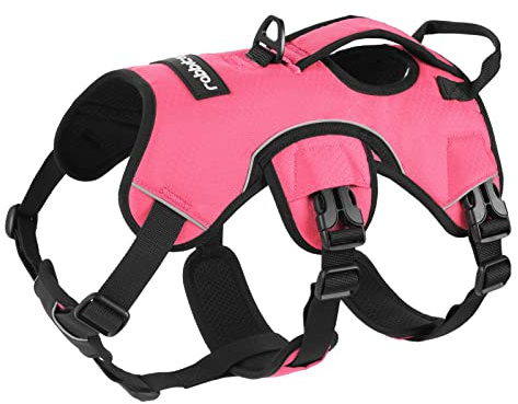 rabbitgoo Hundegeschirr Mittelgroße Hunde，Sicherheitsgeschirr Hund | Sicherer Hebegriff, einfache Kontrolle, Anti-Zug, verstellbar, Reflektierend, für Gassi & Training, S, Rosa
