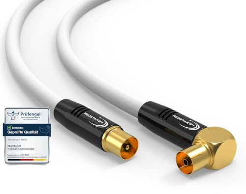 RedStar24 Antennenkabel 1m Weiß – Stecker zu 90° Gewinkelt Buchse Koaxial – Premium HDTV Koaxialkabel für Kabelfernsehen | TV Kabel: Kompatibel mit TV, Radio, DVB-T/T2, DVB-C, DAB