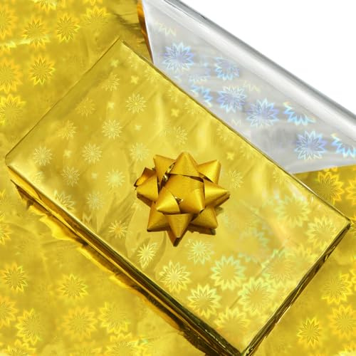 Geluode Geschenkpapier aus Seidenpapier, doppelseitig, holografische Folie, für Geburtstag, Hochzeit, Weihnachten, Party, Geschenkpapier für Bastelarbeiten, 70 cm x 50 cm, 25 Blatt Gold und Silber