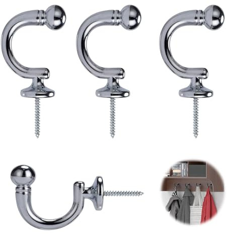 4 Stück U-Förmiger Vorhang-Raffhalterhaken aus Metall, Vorhanghaken mit Kugelende, Rundkopf Vorhang Haken, U-Förmige Vorhang-Raffhalterhaken, für Vorhänge, Kleidung, Kleiderbügel