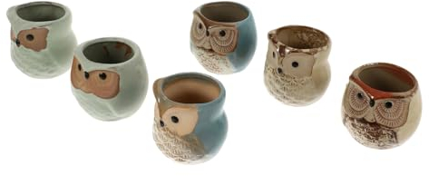 OFFSCH 6stücke Pack Eulen Sukkulenten Keramische Pflanzentöpfe Blumentöpfe Keramik Sukkulenten Töpfe Flower Pot Mehrzweck Pflanzenbehälter Desktop Mikrolandschaft