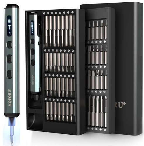 MQFORU Mini Destornillador Eléctrico, 72 en 1 Juego de Destornillador Precisión con 64 Puntas Magnéticas, 5 Ajustes de Torque, Pantalla LED, para Trabajo de Precisión Teléfono Reloj Cámara