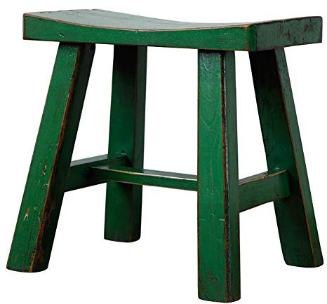 Generisch Fußbank Fußhocker Neue chinesische Ulmen-Retro-Hocker mit konkaver Oberfläche Schuhbank zum Wechseln einfacher bequemer Hocker aus Massivholz (Farbe: Grün Größe: 48 x 28 x 47 cm)
