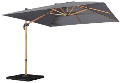sweeek - Parasol déporté carré gris 3x3m structure effet bois + Lot de 4 dalles à lester 50x50cm