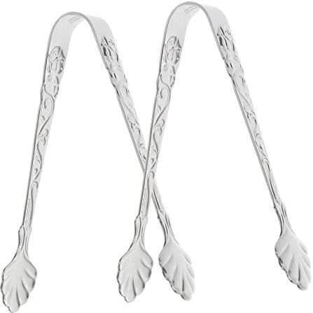 Hoement 2pcs Stainless Steel Ice Cube Clip and Food Tongs with Embossed Rose Pattern, Portable Serving Clips for Kitchen Bar and Party Use, Silver
