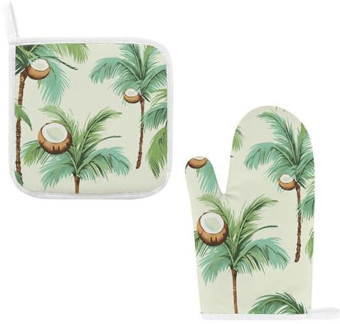Guanti da forno estivi a forma di albero di cocco, guanti isolanti, resistenti al calore, presine, per cucina, cottura al forno, grigliate (set da 2 pezzi)