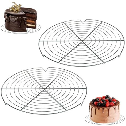 YUNXCNA Rund Abkühlgitter, 2 Stück Abkühlgitter aus Rostfreiem Stahl, 32cm Rund Kuchen Kuchenrost,Edelstahl Kuchengitter Abkühlgitter,Tortenkühler, für Kühlen, Backen, Dämpfen, Entformtes Gebäck
