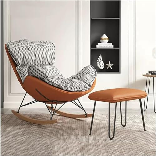 OJKJGY Schaukelstuhl für das Wohnzimmer, Schaukelstuhl, bequemer Lounge-Seitenstuhl mit Ottomane, Freizeitsofa, Liegestuhl, Bequeme Lesestühle