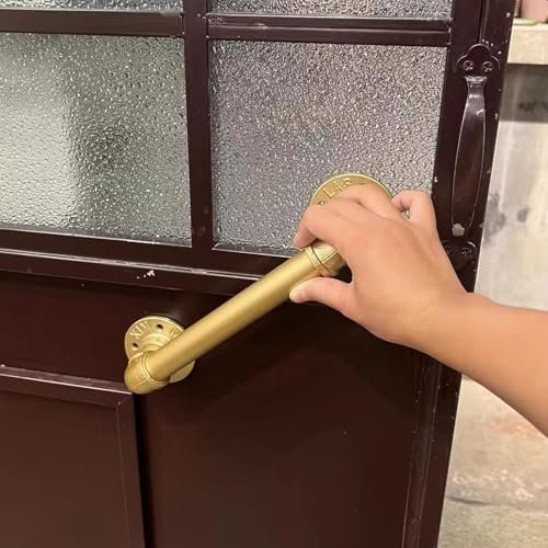 Blazea Porta Maniglie Maniglia per Porta da Fienile retrò Color Oro, Barra di Sostegno per Porta Esterna, Ferramenta per Porta Scorrevole con Tubo Tondo, Tiranti per Porta Resistenti(30cm (11 3/4))