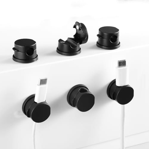 6 Pack Cable Tidy, Adjustable Cable Clips Magnetic Cord Organizer Holder Can Rotate Self Adhesive Wire Holder for Nightstand, Charging Cables, Kitchen Appliances, Car, Office Supplies