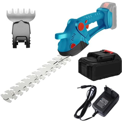 Heckenschere und Grasschere kabellos, 21 V, 2 in 1 Rasenschere mit 2 Klingen, 130 ° drehbarer Griff, Akku 4000 mAh, Ladegerät für Hof/Garten/Rasen (4000 mAh)