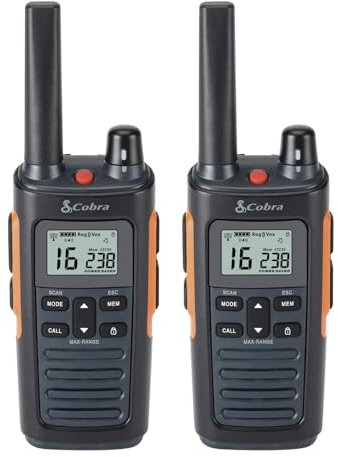 Cobra RX680 Walkie Talkies (2-Pack) – PMR446 Recreational and Business Rechargeable Two-Way Radios, 10 km Range, Dust Protected and Splashproof (IP54 rating), Black and Orange