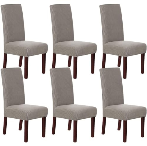 HOMECOVER Stuhlhussen 6er Set, Stretch Jacquard Stuhlbezug Stuhlhussen für Esszimmerstühle Universal Abnehmbarer Stuhlbezug Für Esszimmer Hotel Küche-Taupe-6er Set