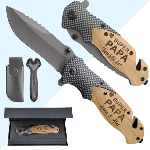 KDO MAGIC Couteau de survie Personnalisé manche en bois Coffret inclus