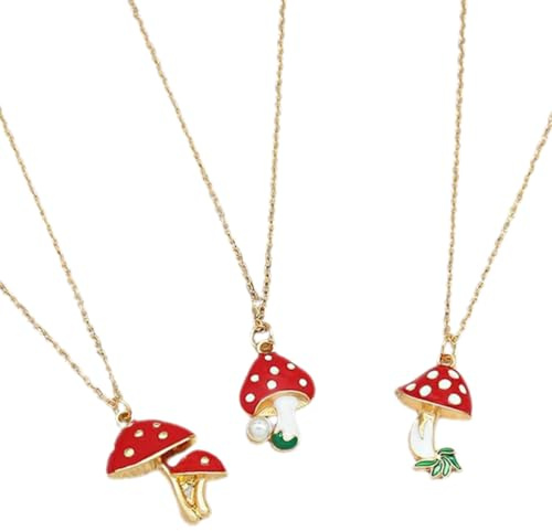 TOGEVAL Collier Pendentif Champignon Style Classique et Élégant en Alliage Léger et Agréable Peau, Lot de 3 Pièces pour Prom et Tout Événement