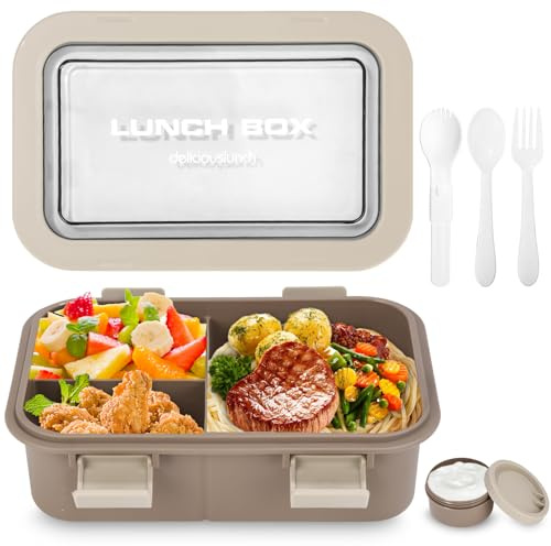 Huifoo Brotdose Set,1250ml Lunchbox mit Fächern Kinder,Erwachsene,Lunch Box Frühstücksdose,Frühstücksbox Vesperdose,Brotzeitbox Brotbox,Essensbox Jausenbox,Brotbüchse Vesperbox mit Besteck