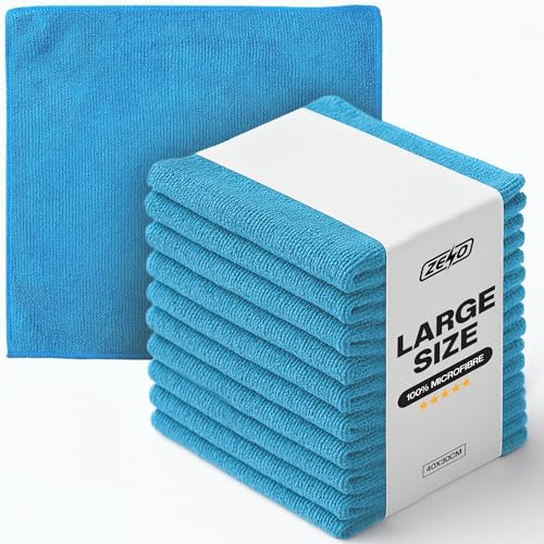 ZENO Microfibre Cloth 40 X 30CM | Cleaning Cloths | Ultra Absorbent Microfiber Cloths | Lint Free Microfibre Cleaning Cloth | Streak Free, Scratch Free Cloths for All Surfaces (20, Light Blue)