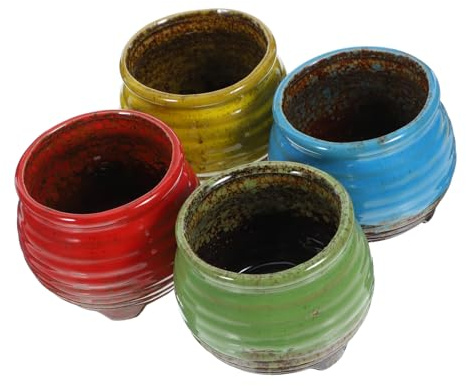 Milisten 4 Piezas Macetas de Cerámica para Suculentas con Drenaje Decorativas y Funcionales de Flores para Interior Colores Rojo Verde y Azul
