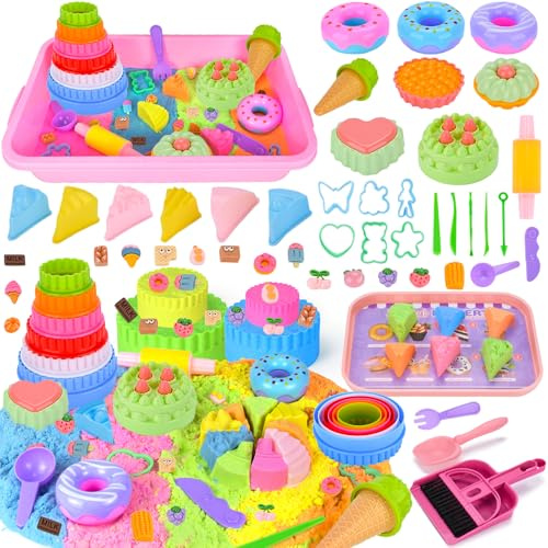 BBWELL Sabbia Magica Bambini,Sabbia per Bambini con 950g Sabbias Magica,Kit di Sabbias,Dessert Sabbiaes Magica Bambinis Set Con Sabbiera,Sabbiera Giocattolo per Ragazzi e Ragazze Oltre I 3 Anni