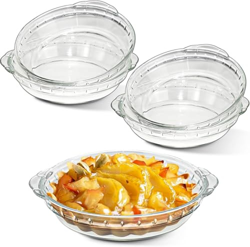 Xaztr 4 Pack Small Glass Pie Dishes, 18cm Clear Round Pie Pan with Handles Glass Pie Plate Dish for Baking Serving Snacks Salads Desserts
