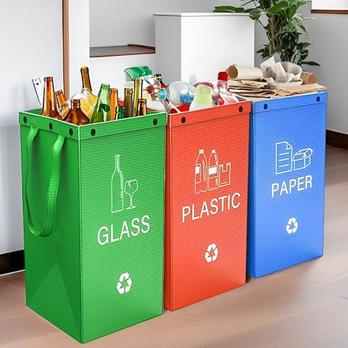 CXAFQ 3 Bolsas De Clasificación De Basura, Bolsas Reciclaje, Contenedores De Reciclaje, Bolsas Basura Colores, Capacidad Única 40l, Resistente y Duradero, Resistente Al Agua, Diseño Portátil