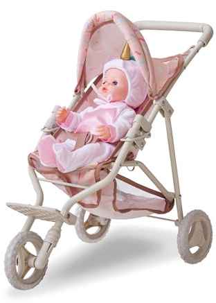 Teamson Kids Poussette Jogging pour poupée Beige Jouet avec Motif Confetti Canopy réglable Harnais sécurisé Panier poignée Souple Roues silencieuses