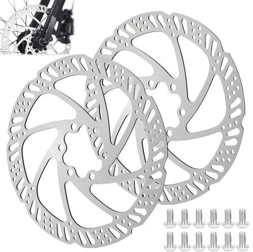 2 Pièces Disque de Frein pour Vélo en Acier Inoxydable, 160mm Disque de Frein VTT, 6 Trous, avec 12 Vis, pour la Pplupart des Vélos de Route, VTT, Distance Relative Entre les Trous 44 mm (Argent)