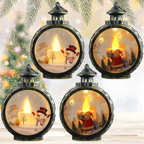 4 farolillos de Navidad con diseño creativo, decoración navideña, farolillos iluminados con luz LED blanca cálida para Halloween, Ramadán (bronce)