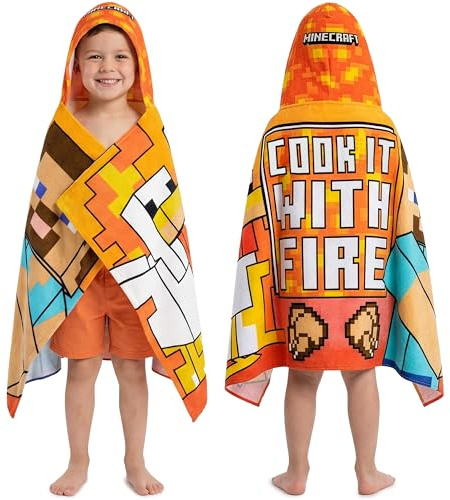Get Trend Minecraft Poncho Toalla Niño con Capucha 125x75 cm, 100% Algodón, Toalla de Baño Infantil con Capucha, para Piscina Playa y Verano, Idea de Regalo para Niño (Multi Minecraft)
