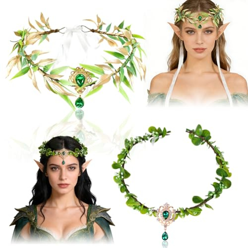 2er-Set Grüne Blatt-Blumen-Stirnbänder – Naturinspirierte verstellbare Haar-Girlanden für Hochzeiten, Feste, Kostüm-Partys & Foto-Props für Frauen und Mädchen