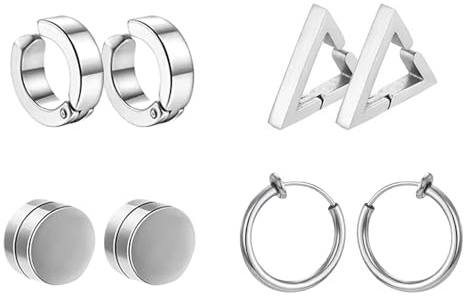 4 paires de Boucles d'oreilles Magnétiques pour Femme Homme, Boucles d'oreilles Clips En Acier Inoxydable Sans Piercing, Imitant Les Boucle d'oreille Anneaux et Créoles Sans Perçage (argent)