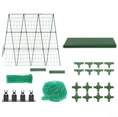 Desiumite A-förmiges Gurken-Rankgitter aus Metall, für Gartenunterstützung, PVC-beschichteter Stahl, Pflanzenklettergitter mit Netz, Werkzeugmontage, 80 x 80 cm bis 120 x 160 cm (120 x 120 cm)