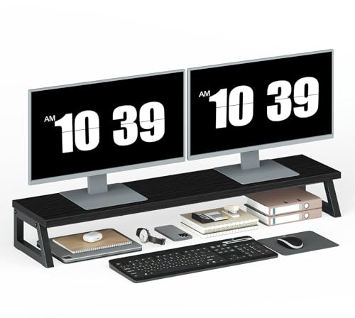 HOOBRO Support Moniteur Double, Rehausseur Ecran PC, Support de Rangement, pour 2 Écrans d’Ordinateur, Organisation de Bureau, Accessoire, pour Bureau, Salle de Jeux, Noir EBB121CJ01